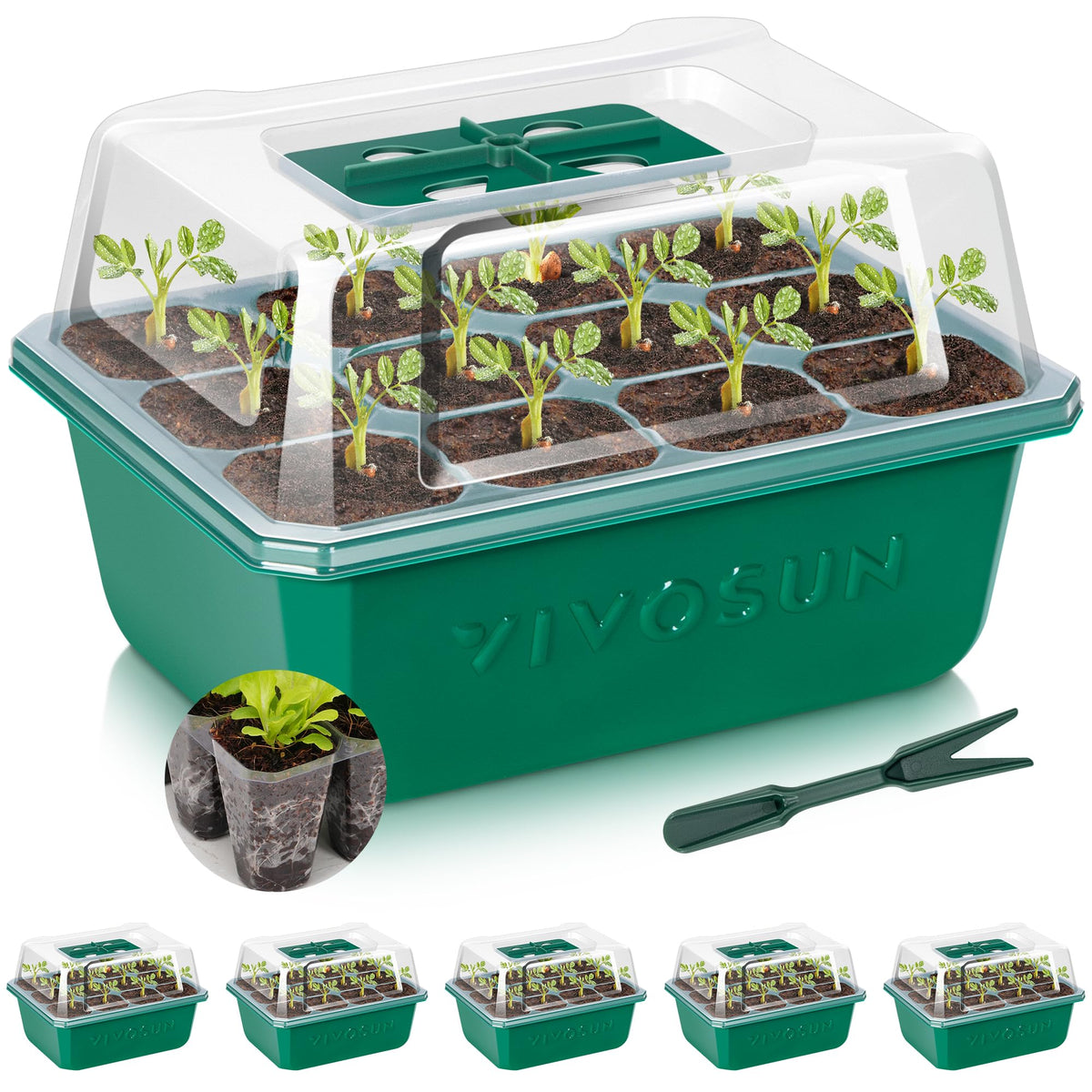 VIVOSUN 6-Pack Seed Starter Trays, 72-Cell Starter Kit with Humidity Dome