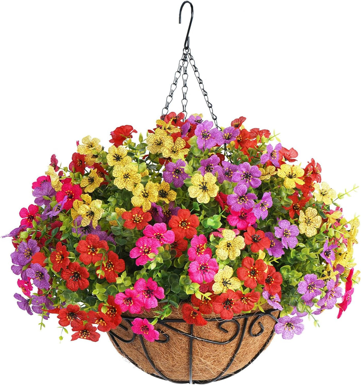 Artificial Hanging Flowers Basket Outdoors(Mix Red Purple Yellow Hot Pink)