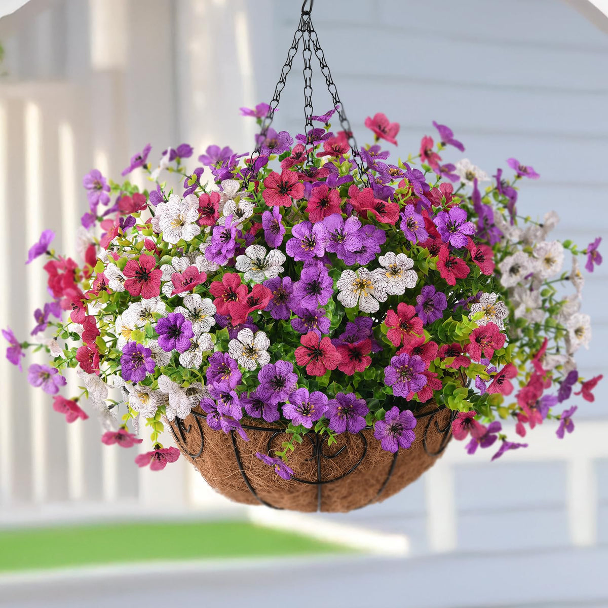 Artificial Fake Hanging Baskets Fall Flowers for Outdoors Decoration