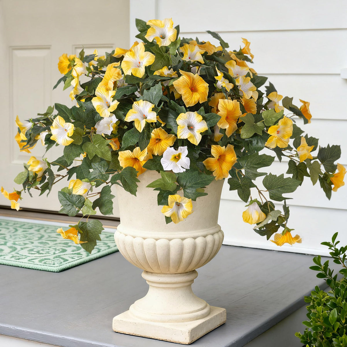 Ammyoo Artificial Hanging Fake Flowers with Basket Plants for Outdoor Decor