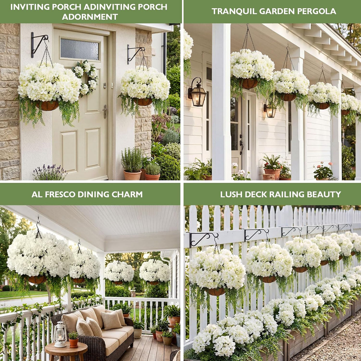 2 Pack Artificial Hanging Hydrangea Flowers with Basket for Outdoor, White
