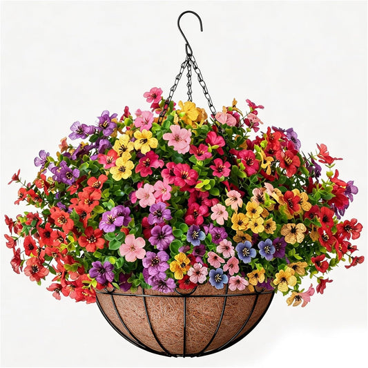 ZeeDix 18 Pcs Artificial Flowers with Hanging Baskets for Outdoors, 14 Inch Hanging Baskets with Fake Silk Flowers for Front Porch Patio Balcony Garden Home Spring Summer Decor