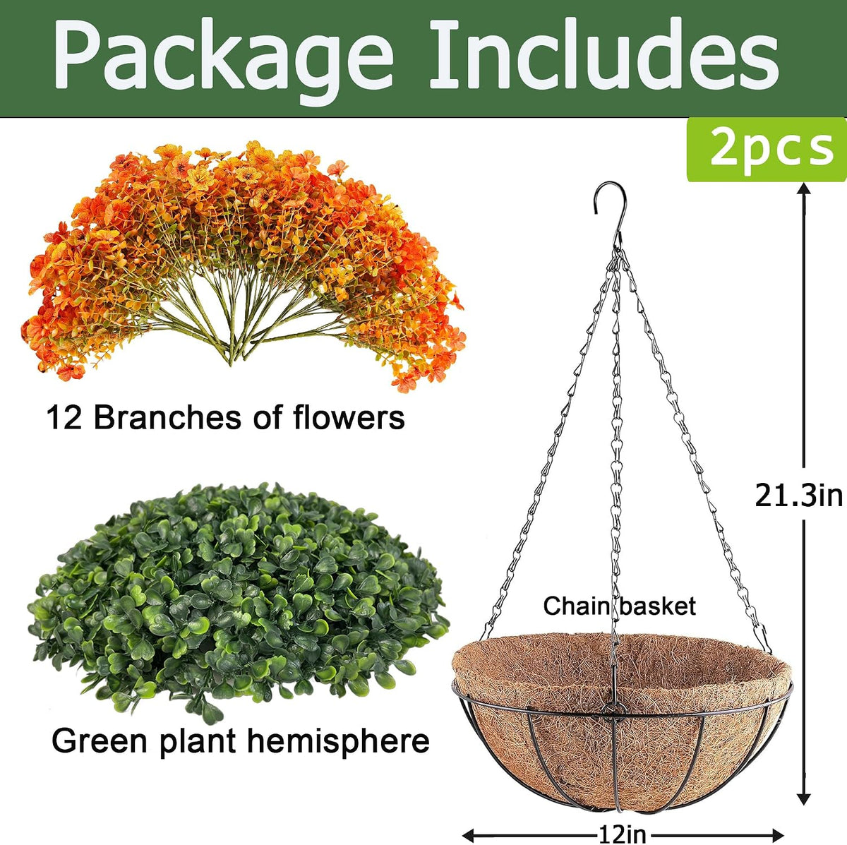 Orgrimmar 2pcs Artificial Fall Mums Hanging Basket Fake Flower Plant Orange