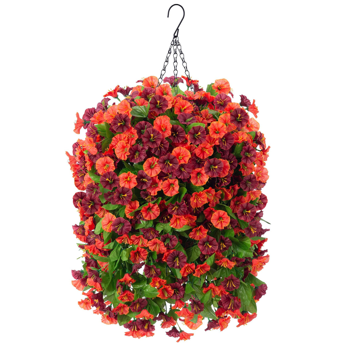 Artificial Flowers with Hanging Basket, Outdoor Faux Plants UV Resistant