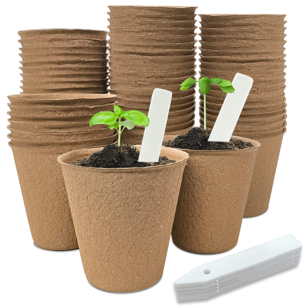 INCIKITI Biodegradable Peat Pots for Seedling - 120 Pack 3.15 inch Biodegradable Plant Seed Starters Kits with 30 Plant Labels, Garden Germination Nursery Pots for Flower Vegetable Seed Germination