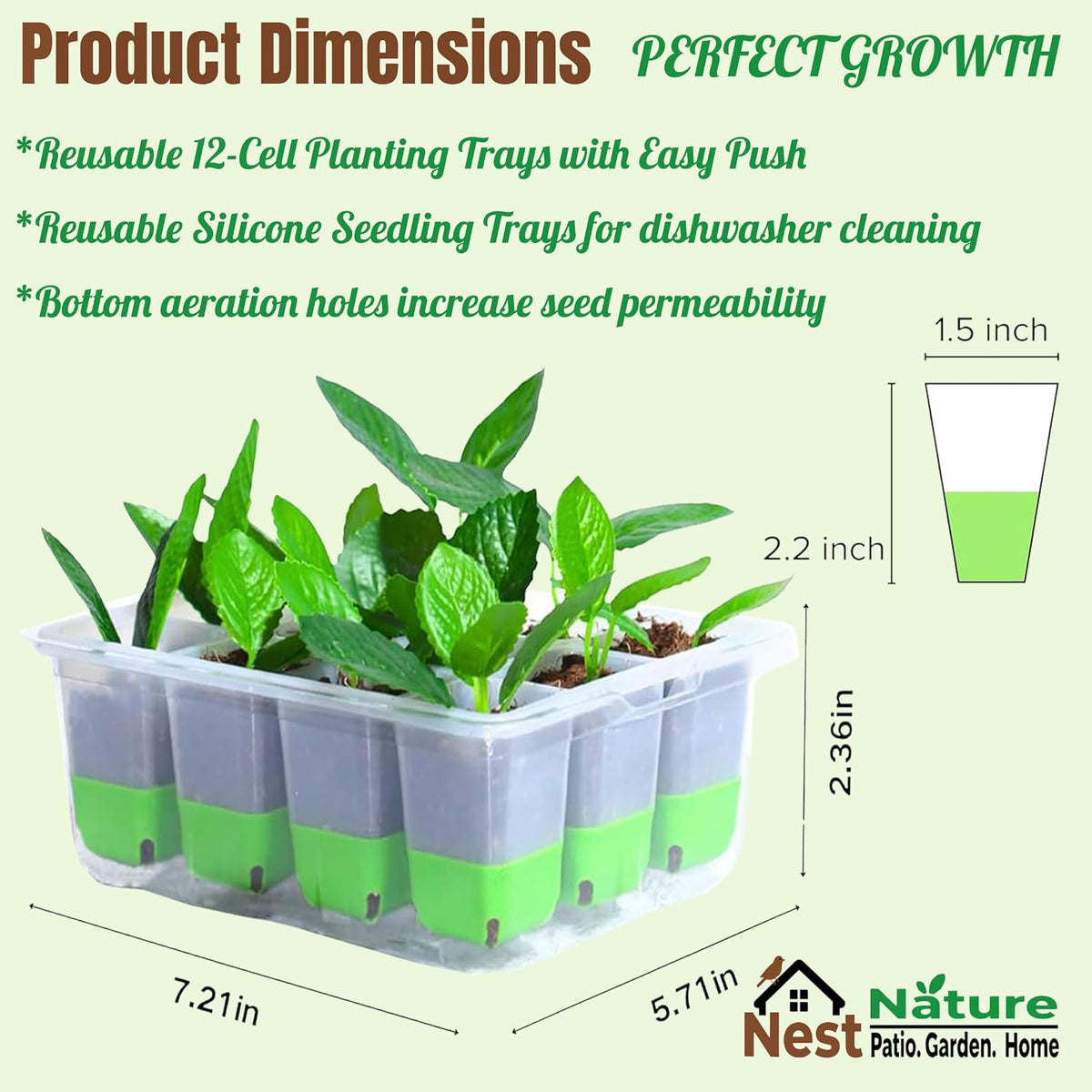 NestNature 5-Pack Seed Starter Tray Set|Reusable 60Cell Seed Starter Trays