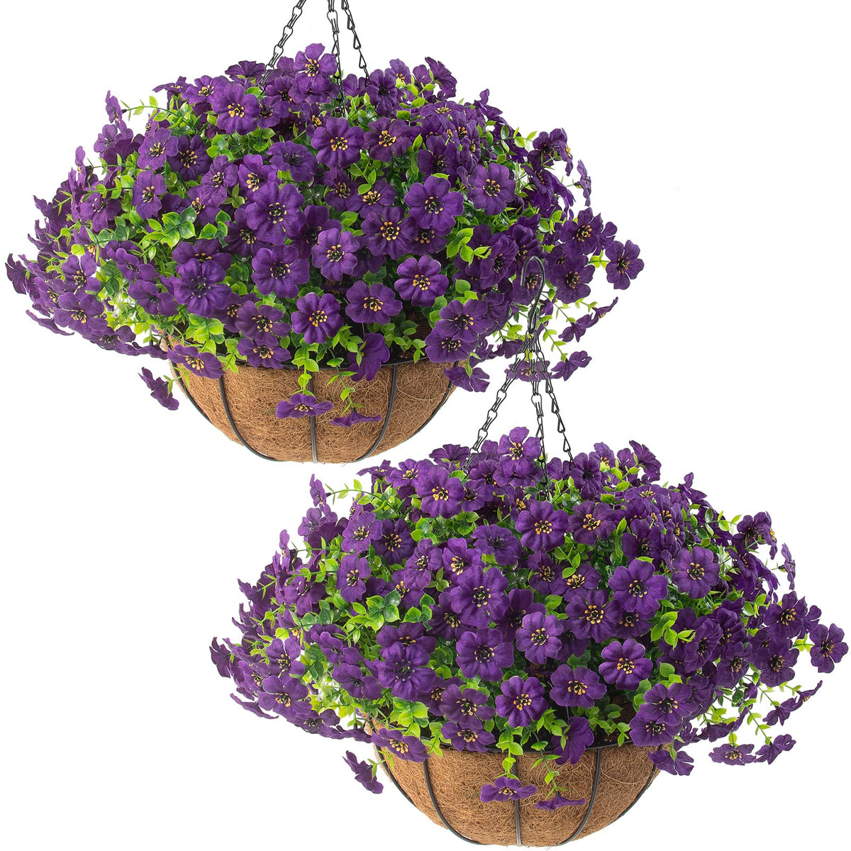 Hananona 24 Pcs Artficial Outdoor Flowers with Hanging Baskets, 2 Pack Hanging Planter with Red Outdoor Spring Flowers for Christmas Porch Home Patio Yard Decor (2, Red)