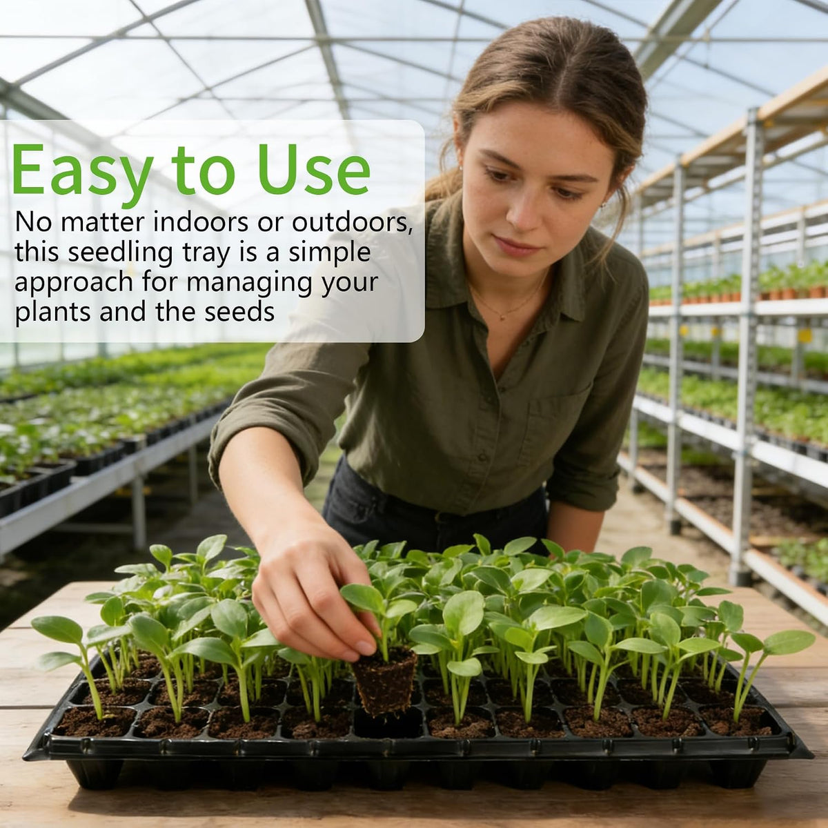 bvya 10 Pack Deep 50 Cell Seedling Trays, Thick Durable 50 Cell Plug Tray Big Cell Seed Trays for for Seedling Germination