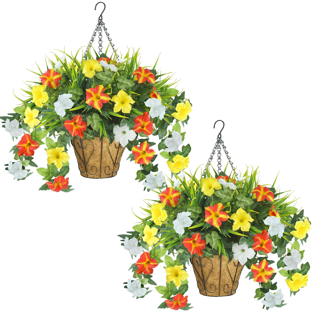 1 Set Fall Hanging Baskets Outdoor,Artificial Petunias Flowers