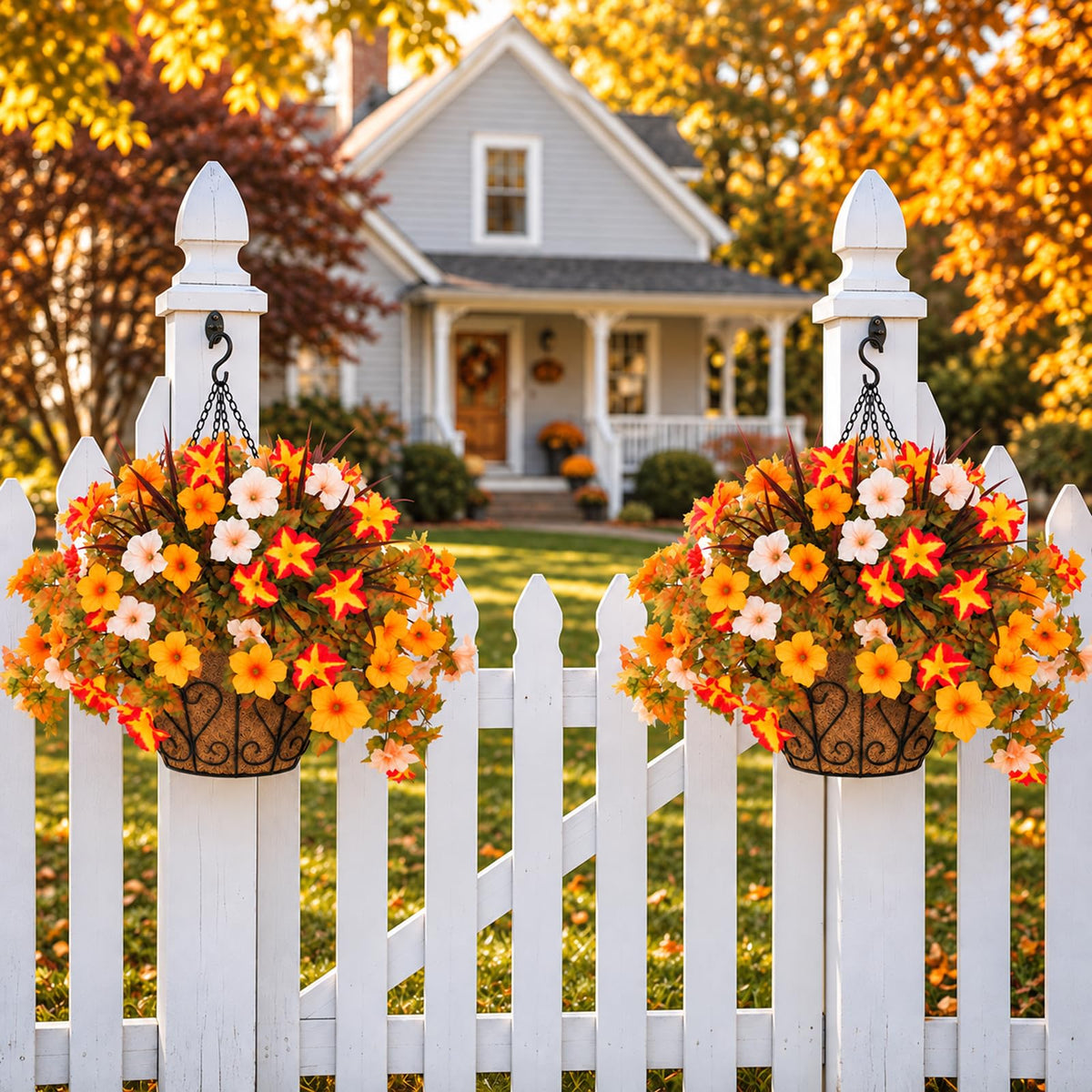 1 Set Fall Hanging Baskets Outdoor,Artificial Petunias Flowers