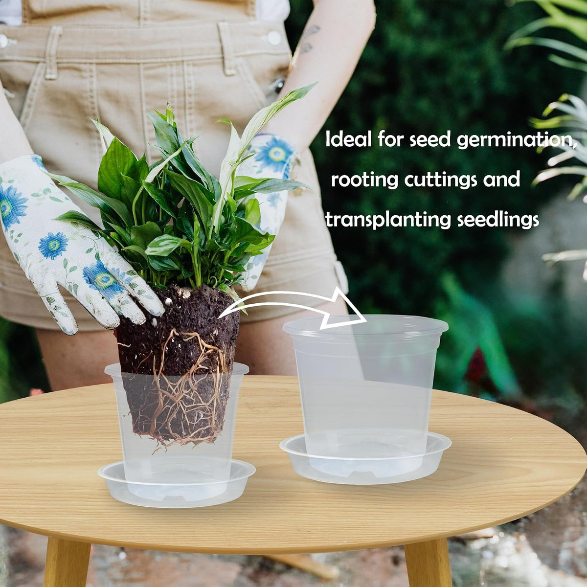 20 Pack 4 Inch Clear Nursery Pots with Drainage and 20 Pack Plant Saucers, Plant Pots for Plants Transparent Potting Containers for Plants Seeding Starter Pot (Clear, 4 Inch)