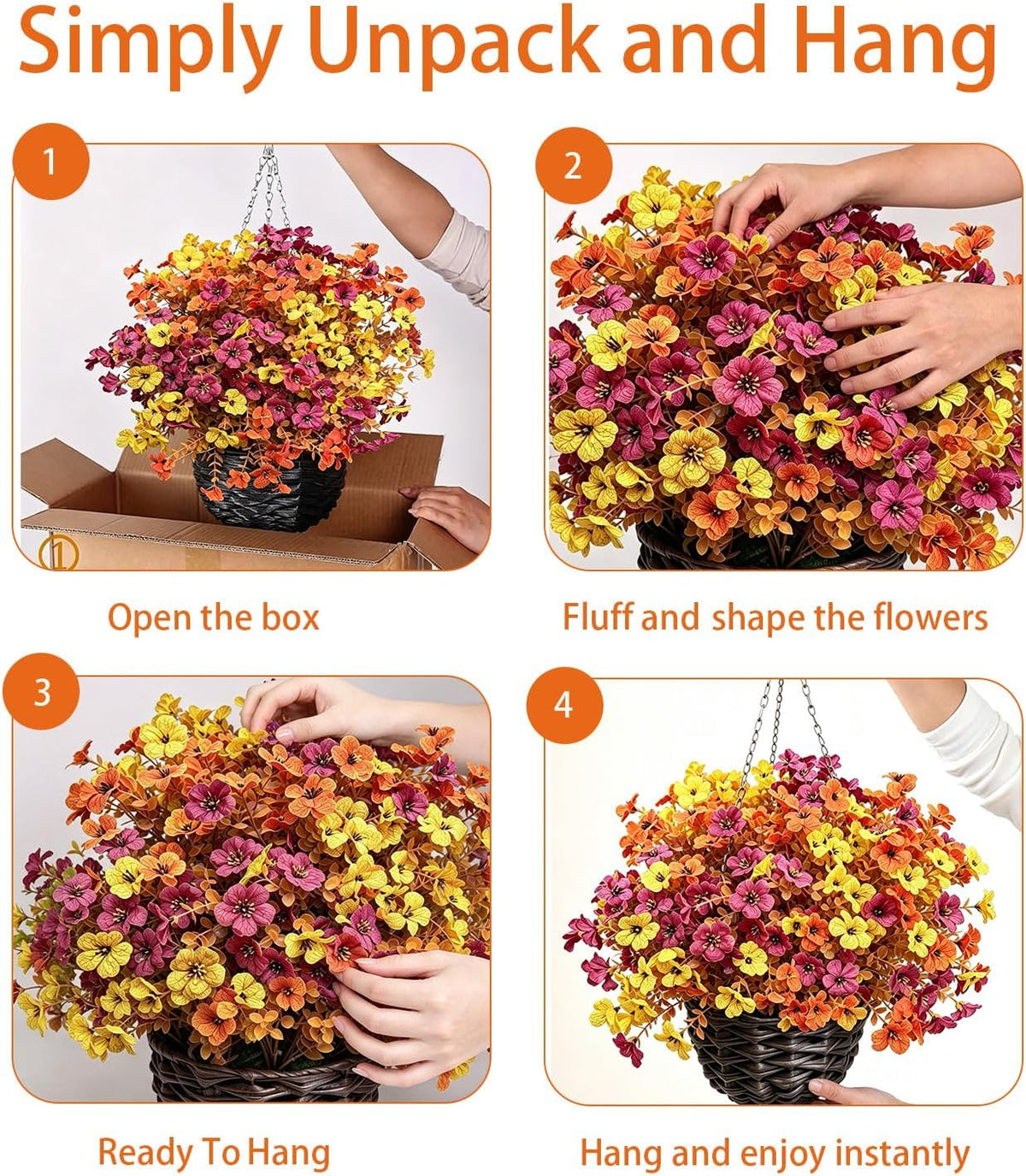 Artificial Fall Flowers for Outdoors 2 Pack Fall Hanging Baskets