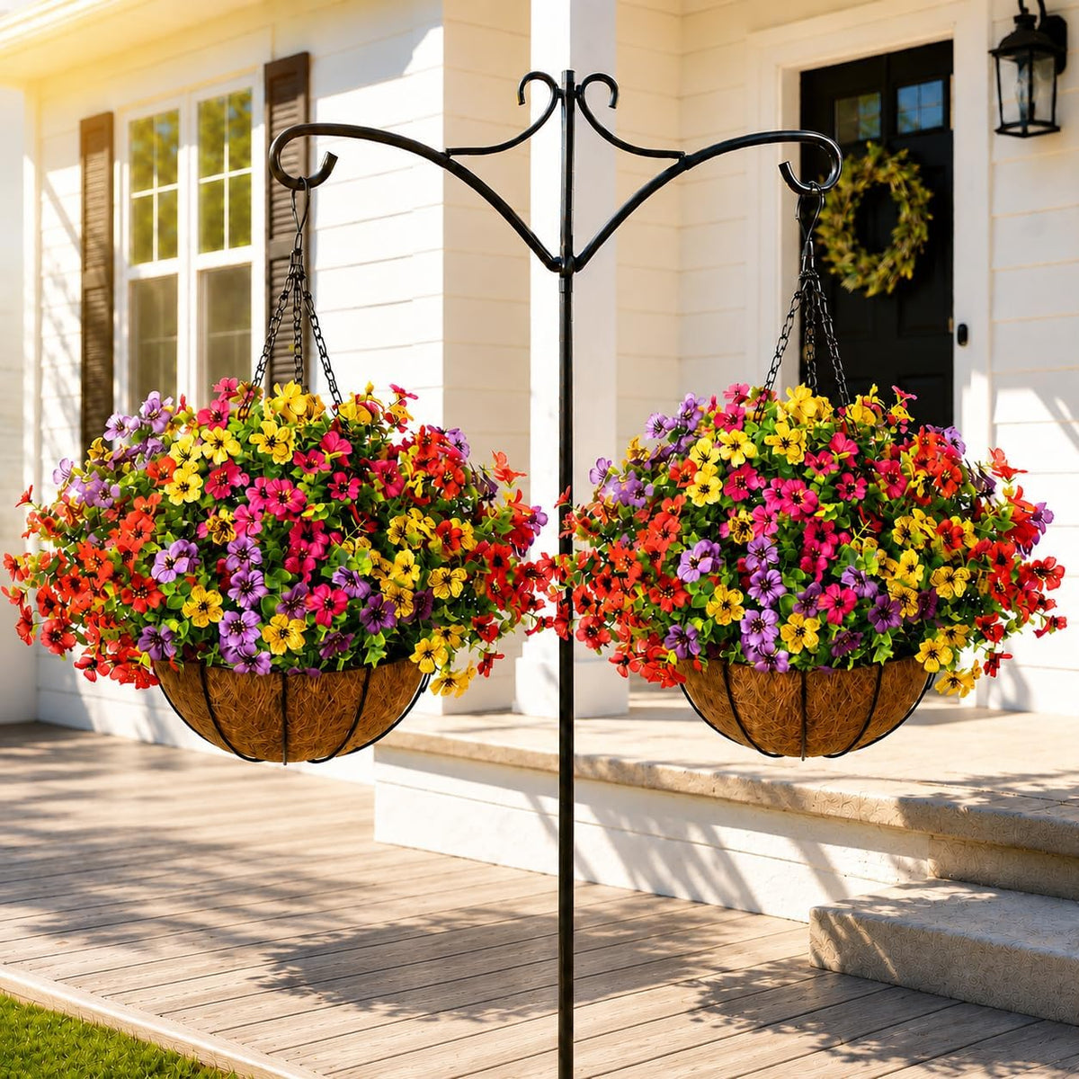 Artificial Hanging Baskets, 24 Pcs Mixed Color Mums UV Resistant Outdoor