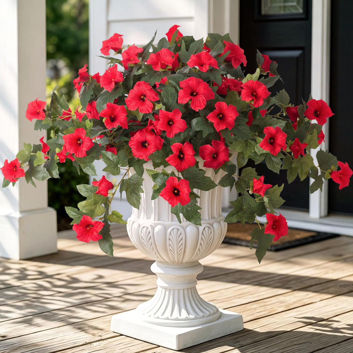 Ammyoo Artificial Hanging Fake Flowers with Basket Plants for Outdoor Decor
