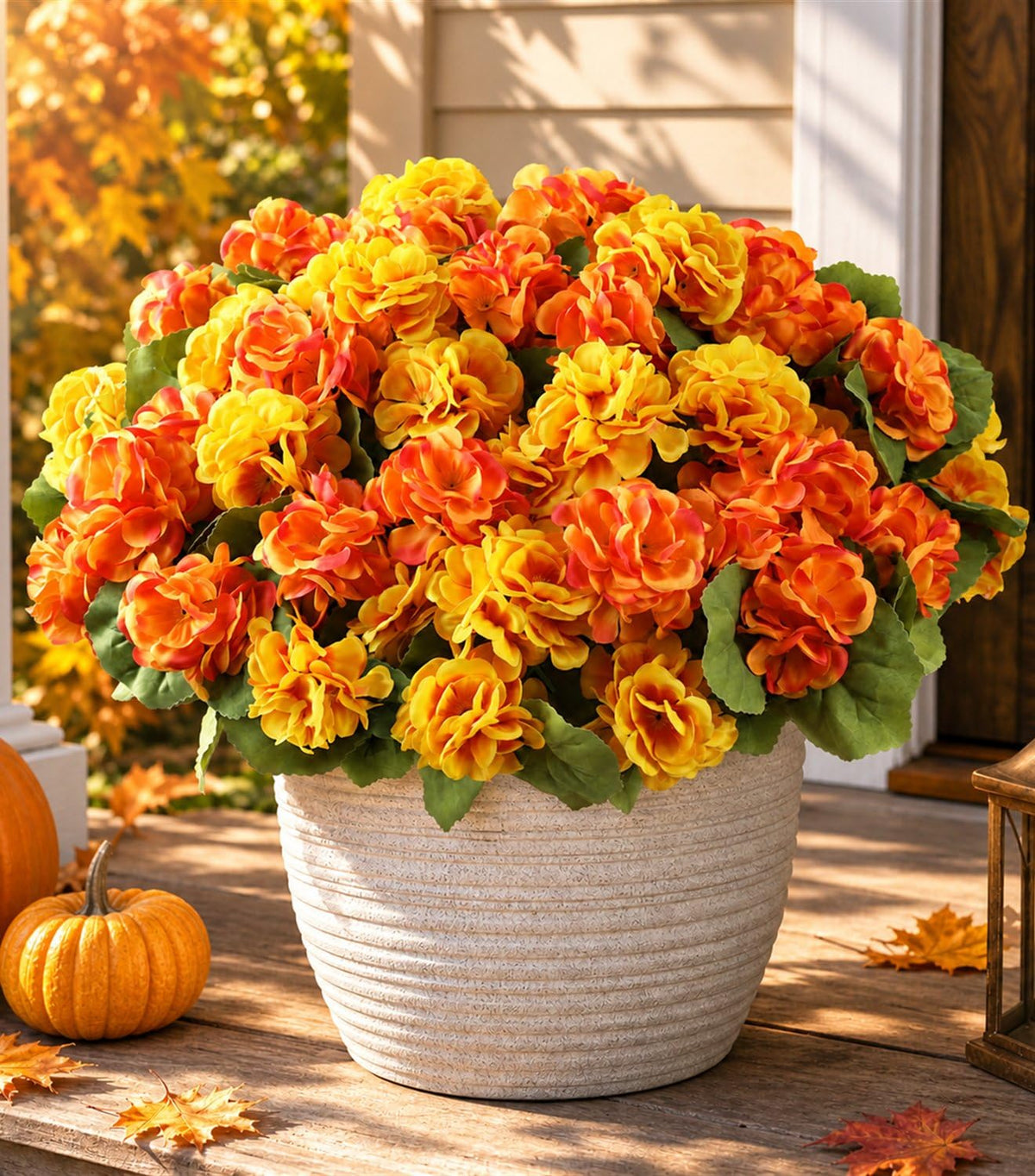 2 Set Artificial Outdoor Fall Flowers with Hanging Baskets