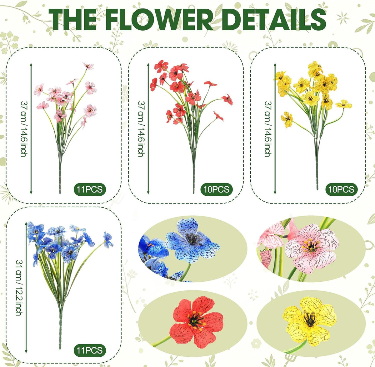 Hotop 6 Pack Hanging Flower Baskets with 42 Artificial Flowers