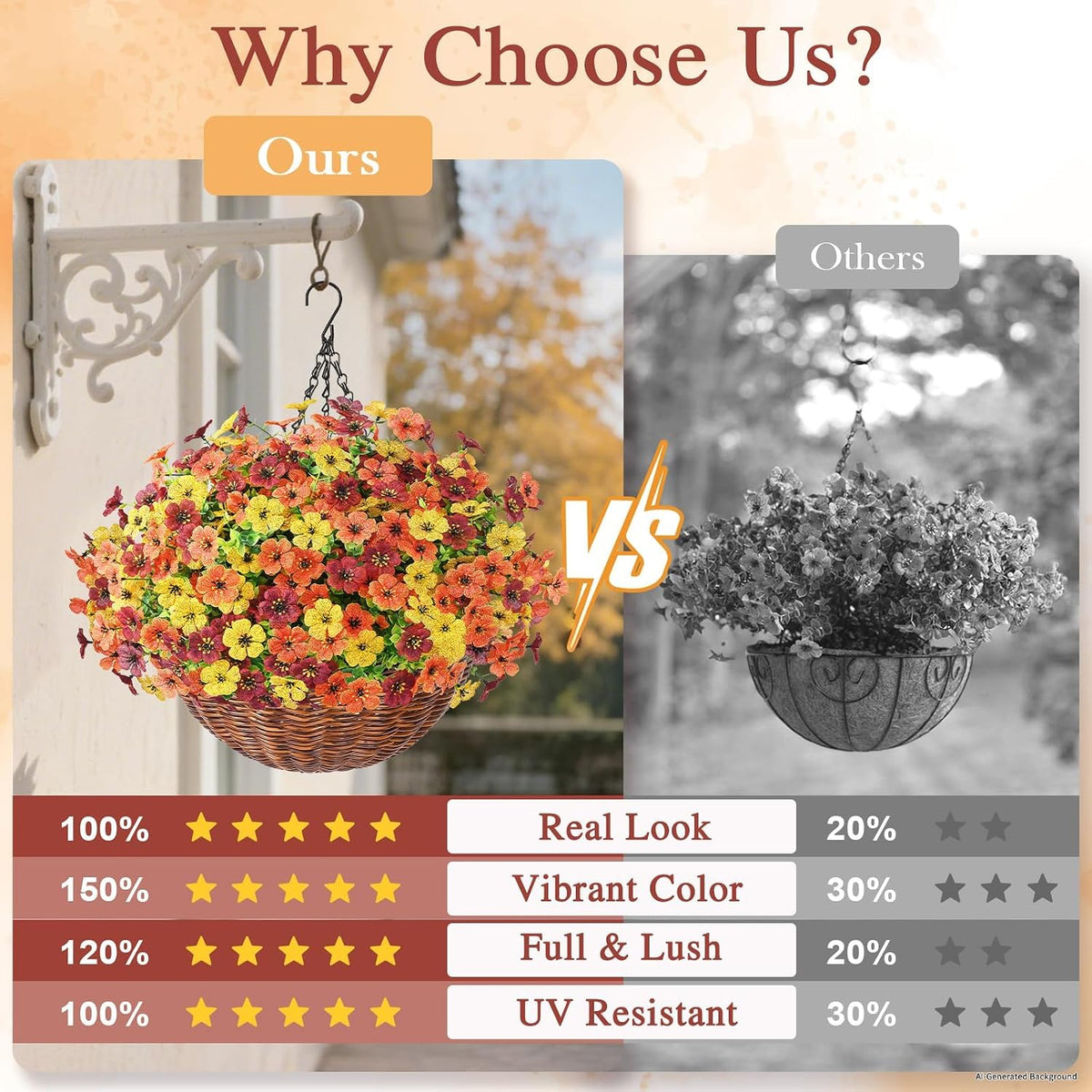 Yastouay 12 Bundles Fake Mums Fall Hanging Basket for Outdoor Decorations