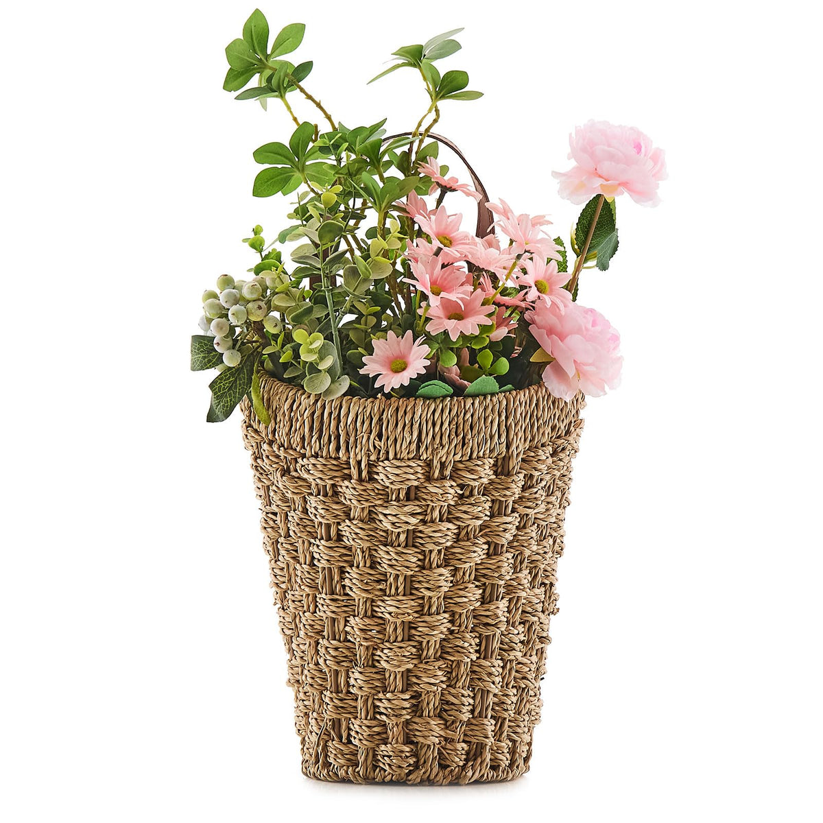 Handwoven Water Hyacinth Boho Front Door Basket for Flower Plants