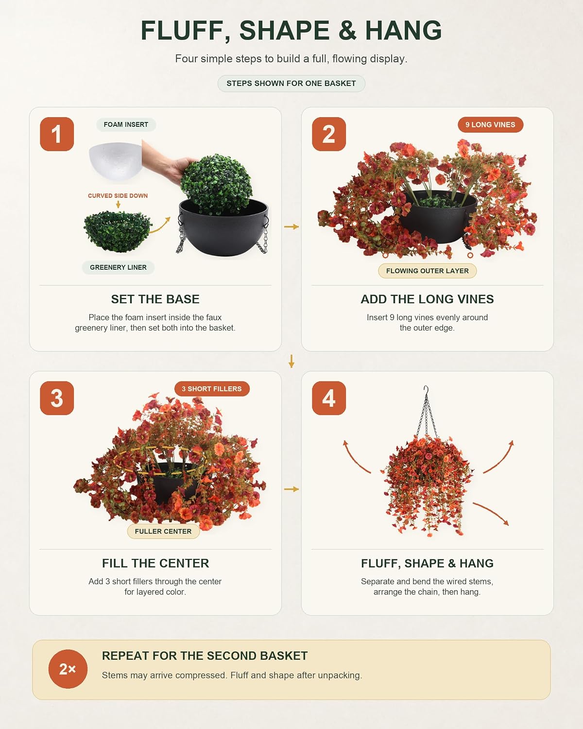 Artificial Fall Hanging Baskets for Outdoors,2 Pack Cascading Flowers