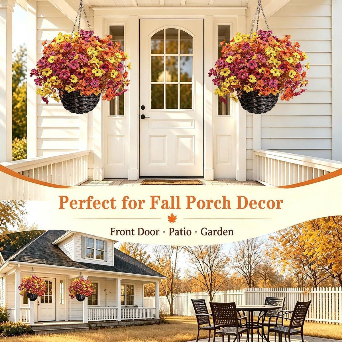Artificial Fall Flowers for Outdoors 2 Pack Fall Hanging Baskets