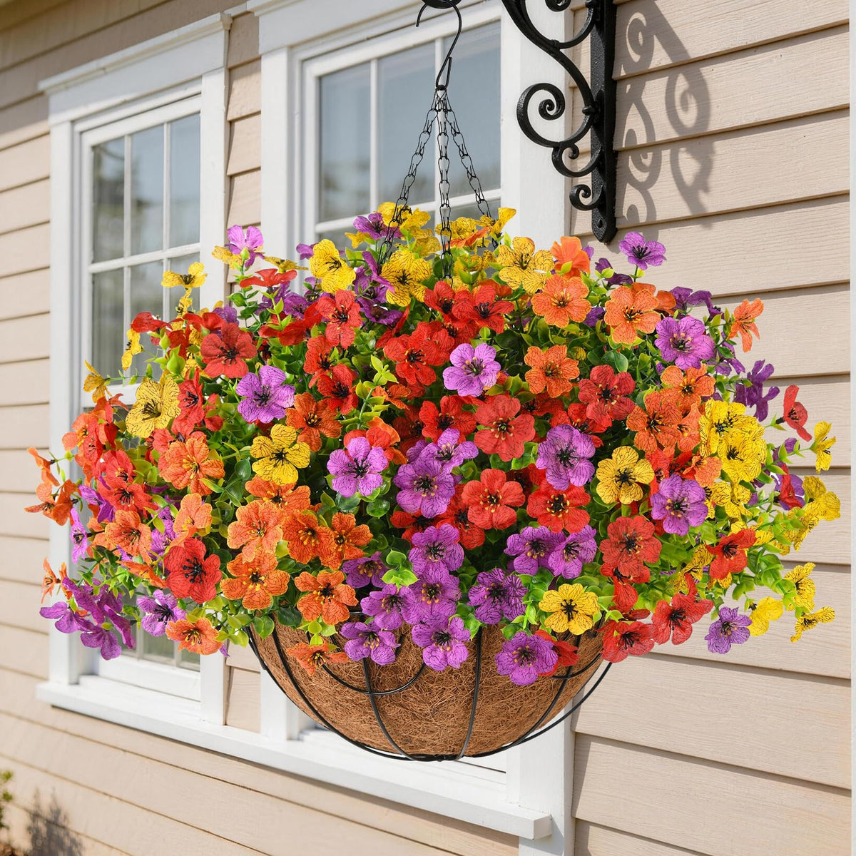 Artificial Fake Hanging Baskets Fall Flowers for Outdoors Decoration