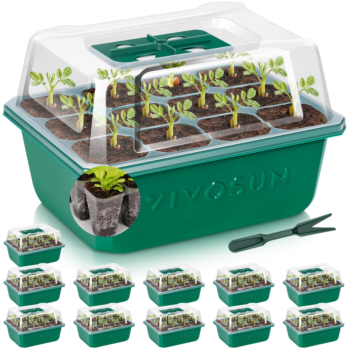 VIVOSUN 6-Pack Seed Starter Trays, 72-Cell Starter Kit with Humidity Dome