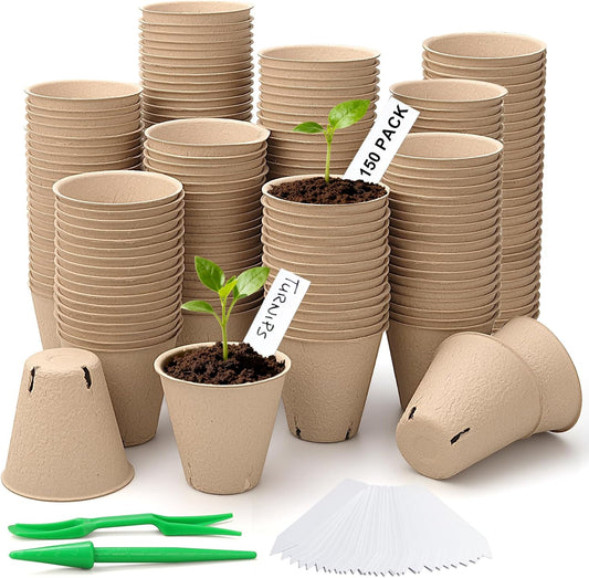 150 Pcs Peat Pots 3.15 Inch Seed Starting Pots with Drainage Holes
