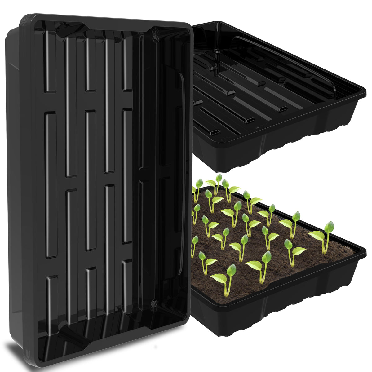 Gardzen 10 Pack Seed Trays, Reusable Plant Grow Trays, Ideal for Seed Starting, Microgreens, Indoor Gardening, and Greenhouse Plant Nurseries - No Drain Holes, 17.3" x 13"