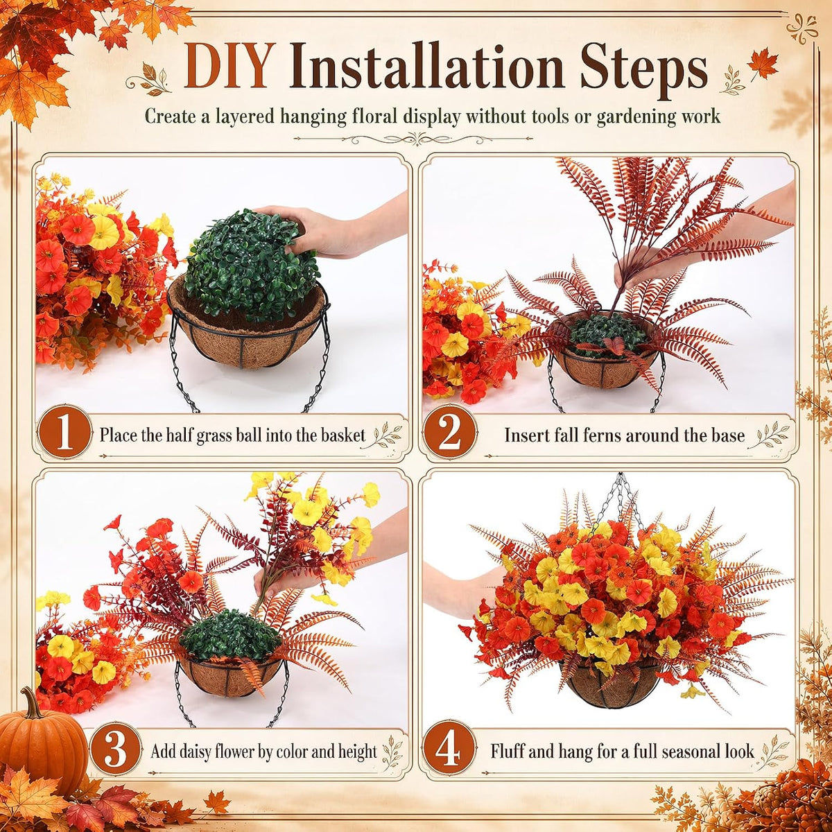 Thiccywoov 2 Pack Fall Flower Hanging Baskets, Morning Glory, Autumn Color