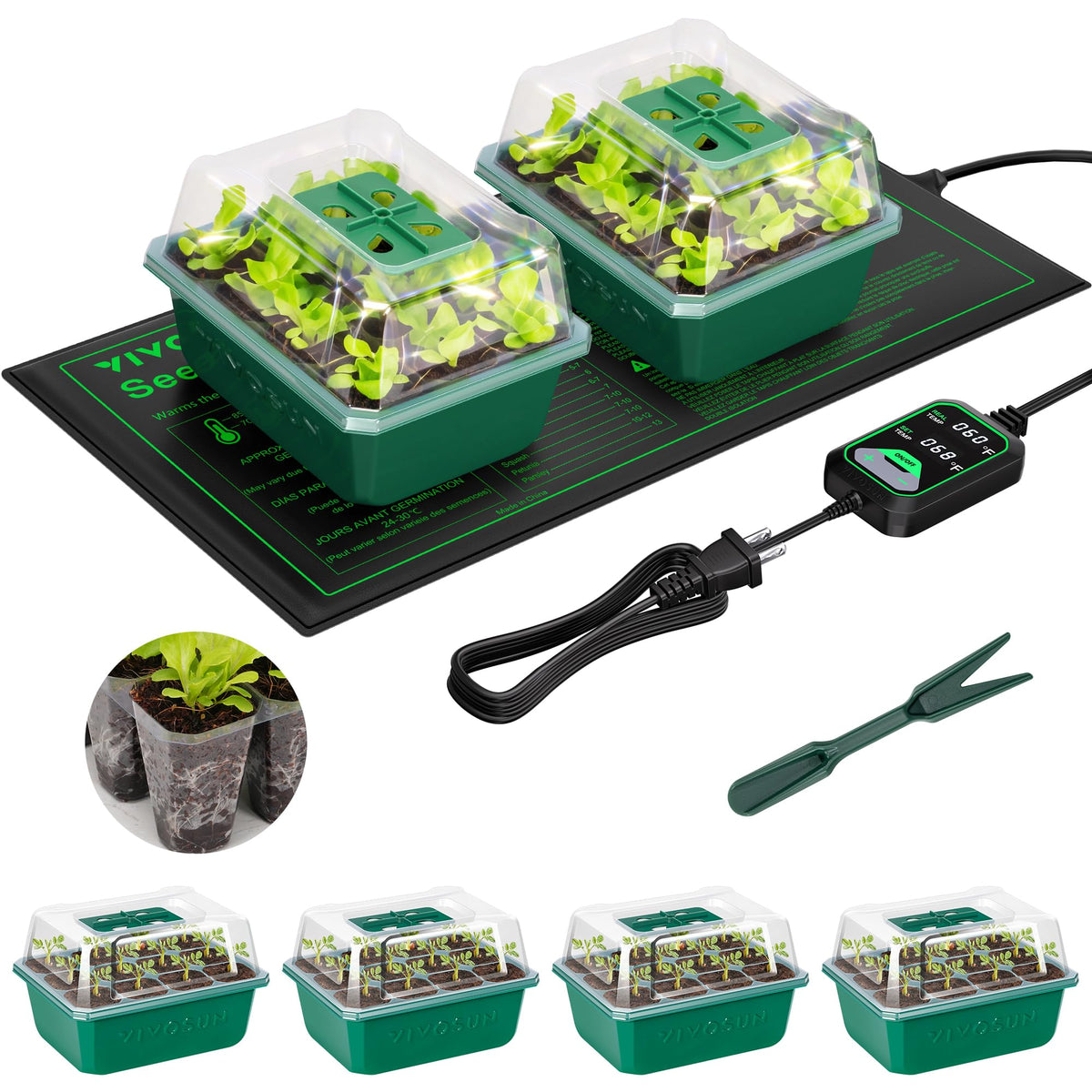 VIVOSUN 6-Pack Seed Starter Trays, 72-Cell Starter Kit with Humidity Dome