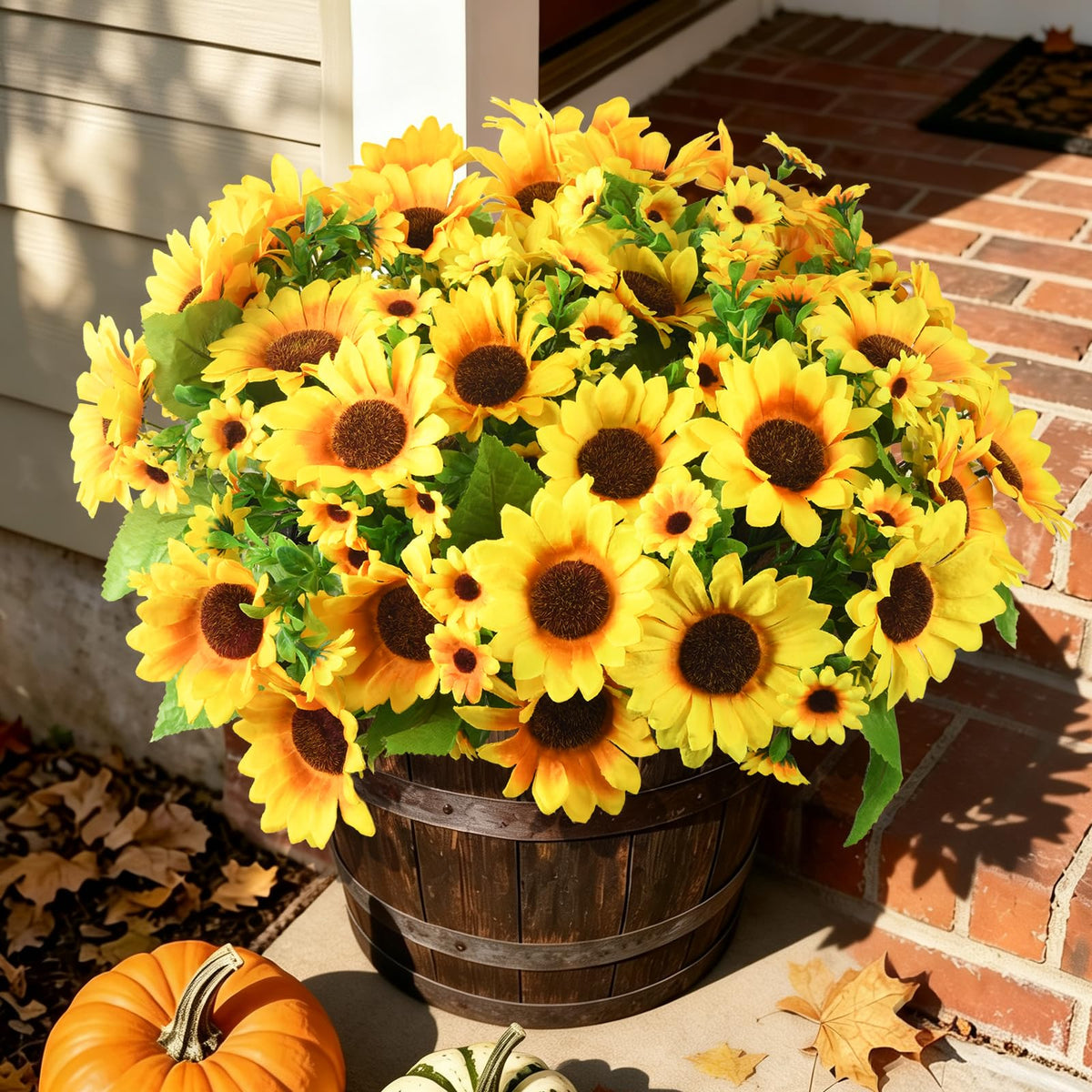 Artificial Sunflowers Fake Hanging Flowers Baskets for Outdoor Decoration