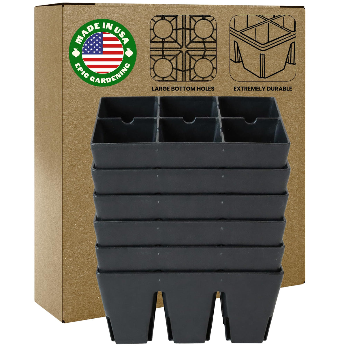 Epic Gardening 6-Cell Seed Starter Tray - 6 Trays - Black