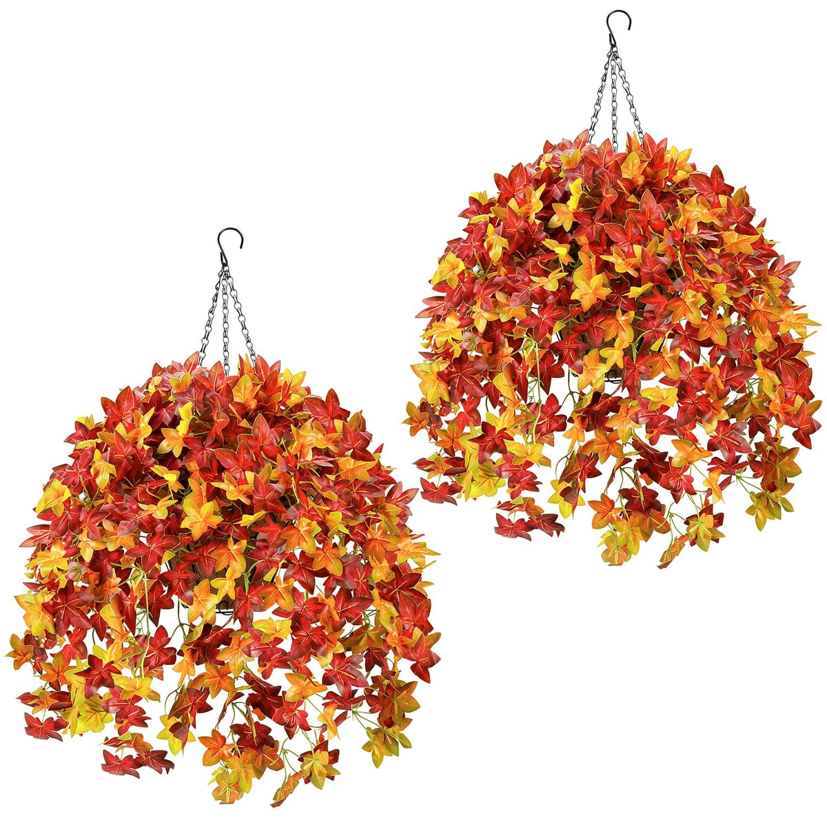 2Set Fall Hanging Mums Flowers with Baskets 28Pcs Faux Fall Mum for Outdoor
