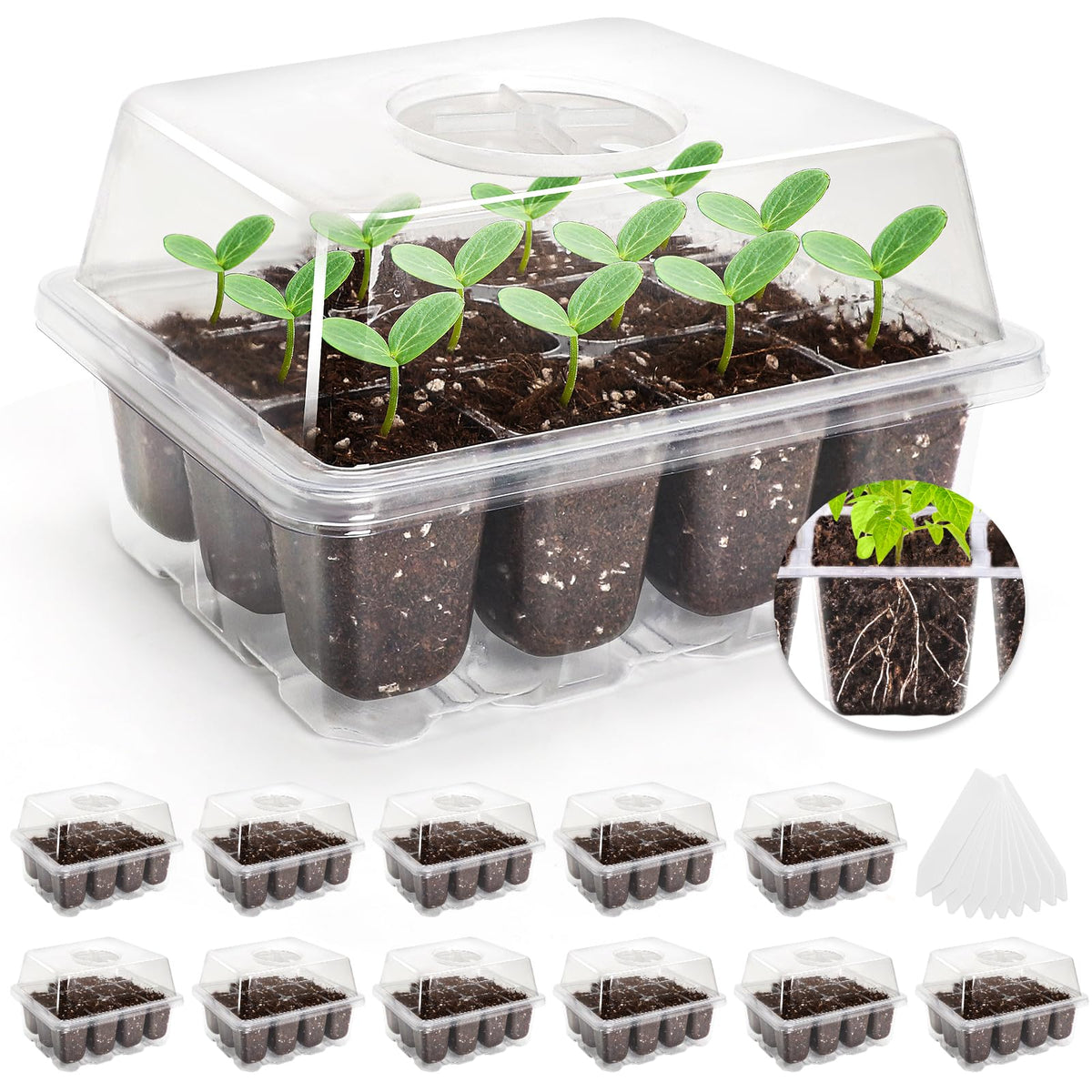 MIXC 10 Pack Seed Starter Tray, 120Cell Stater Kit with Humidity Dome Green