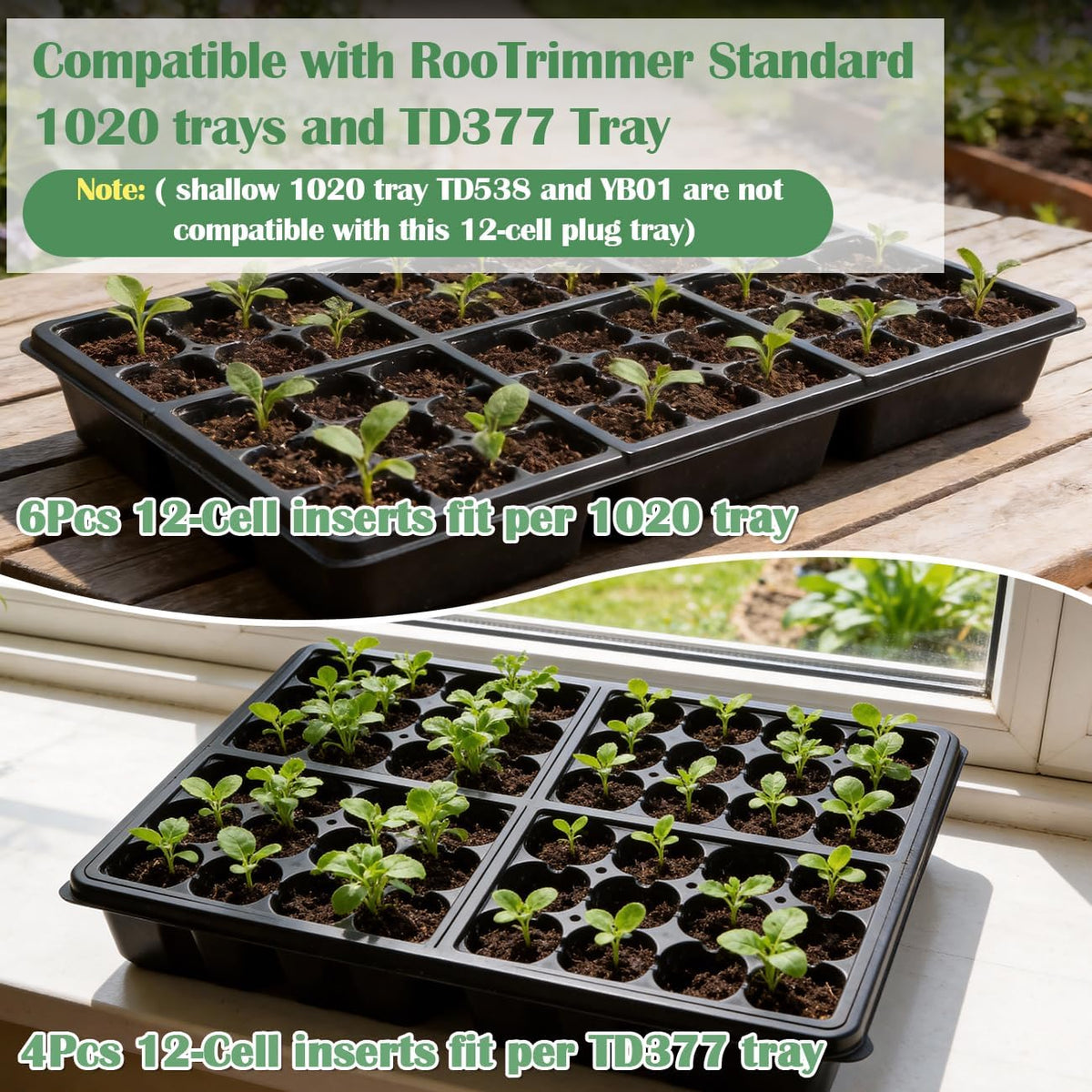 RooTrimmer 60 Pack Reusable 12-Cell Seed Starter Tray with Large Drain Hole