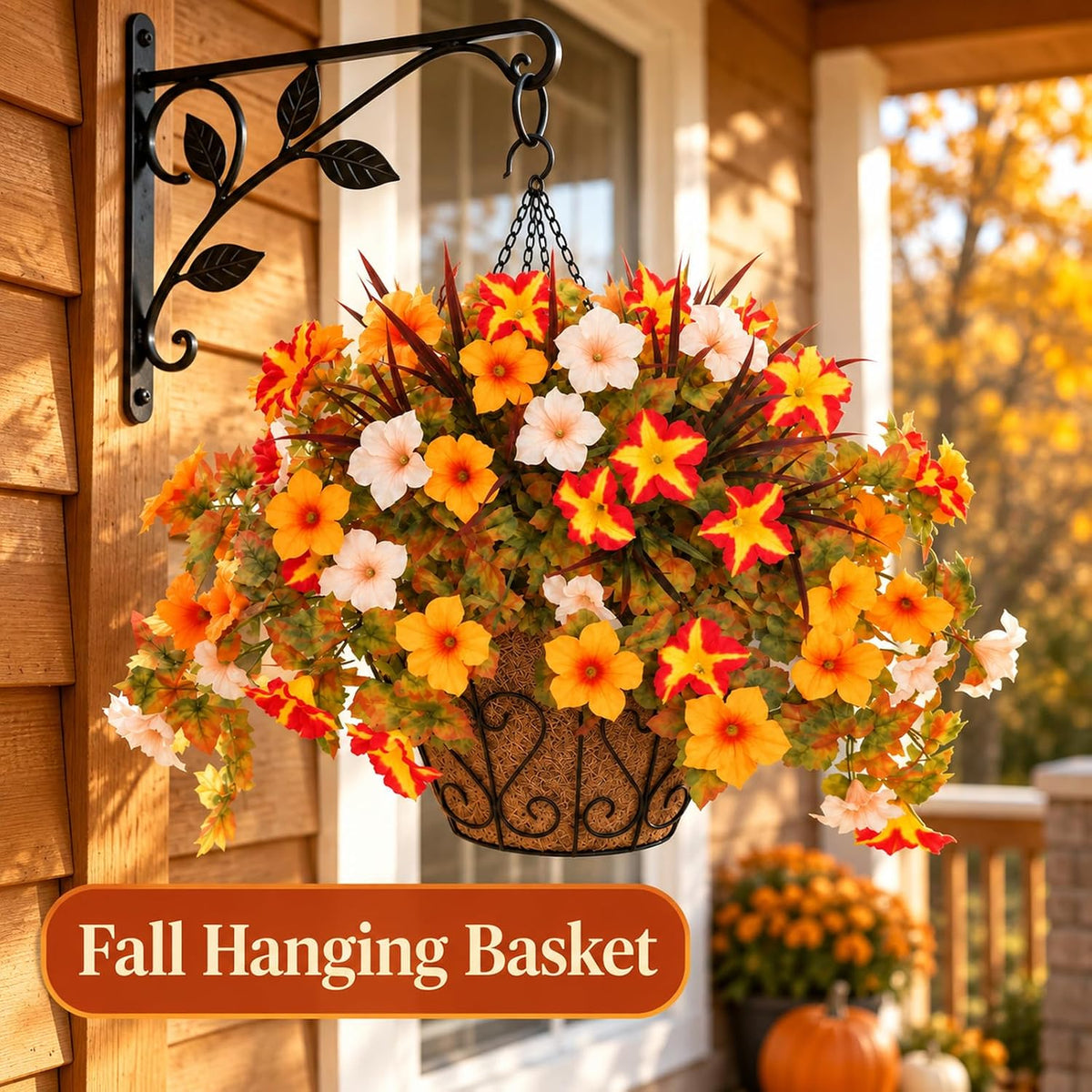 1 Set Fall Hanging Baskets Outdoor,Artificial Petunias Flowers