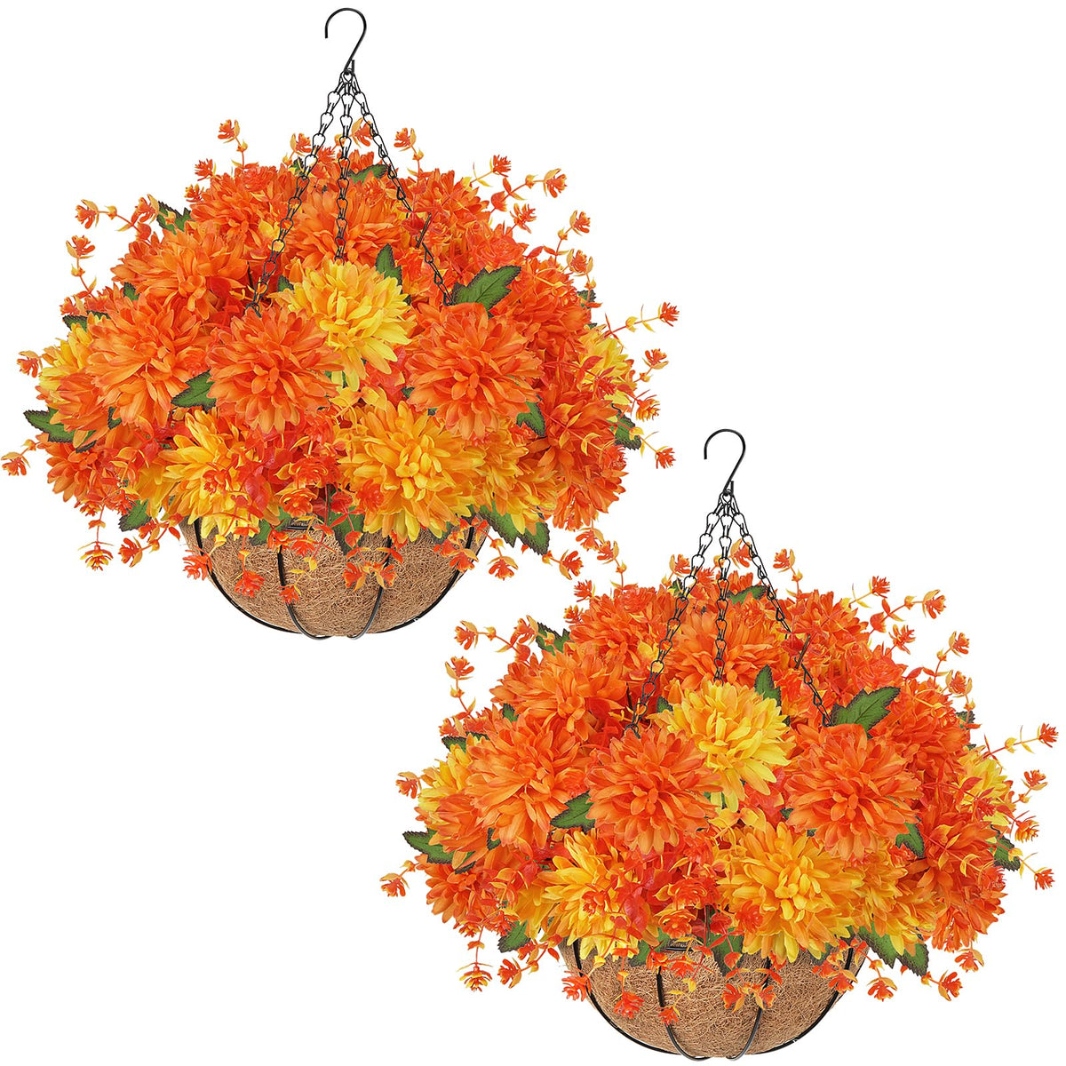1PCS Fall Hanging Basket Artificial Mums for Outdoors Porch Decor