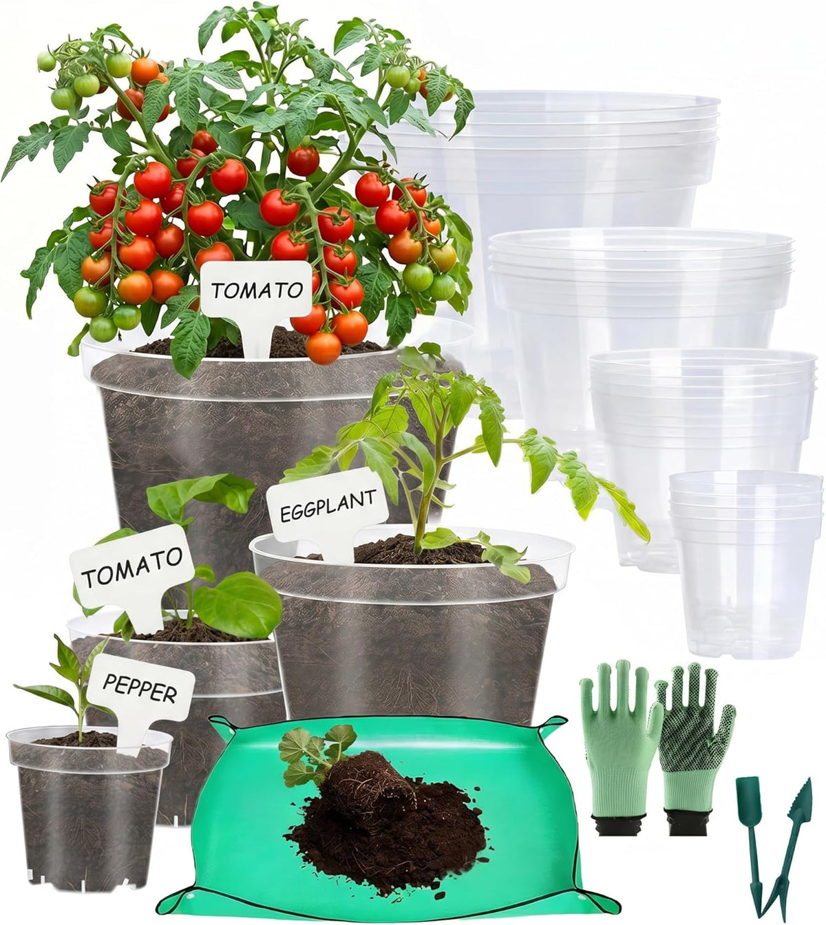 16 Pack 10/8/6/4 Inch Sizes Large Clear Nursery Pots with Drainage
