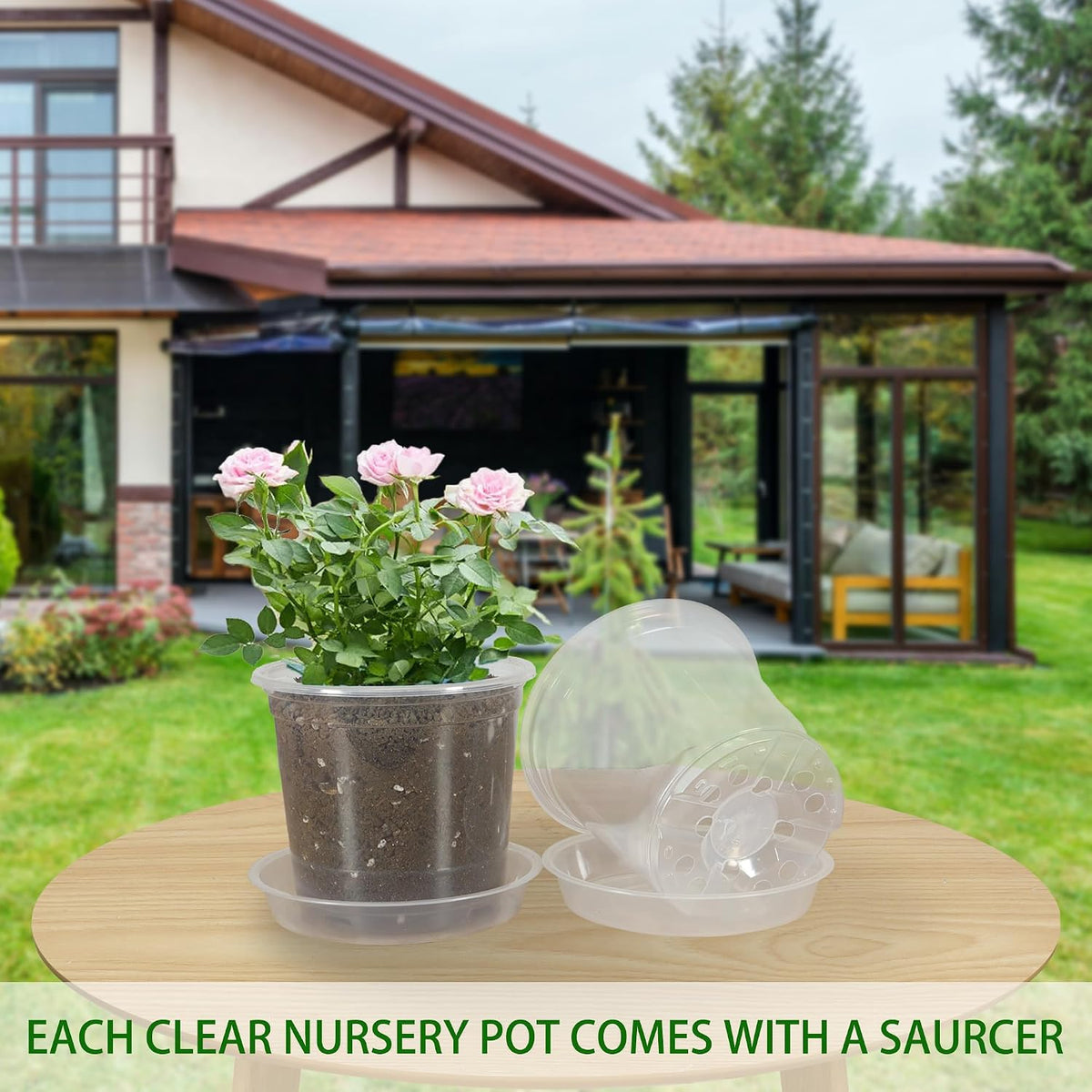 20 Pack 4 Inch Clear Nursery Pots with Drainage and 20 Pack Plant Saucers, Plant Pots for Plants Transparent Potting Containers for Plants Seeding Starter Pot (Clear, 4 Inch)