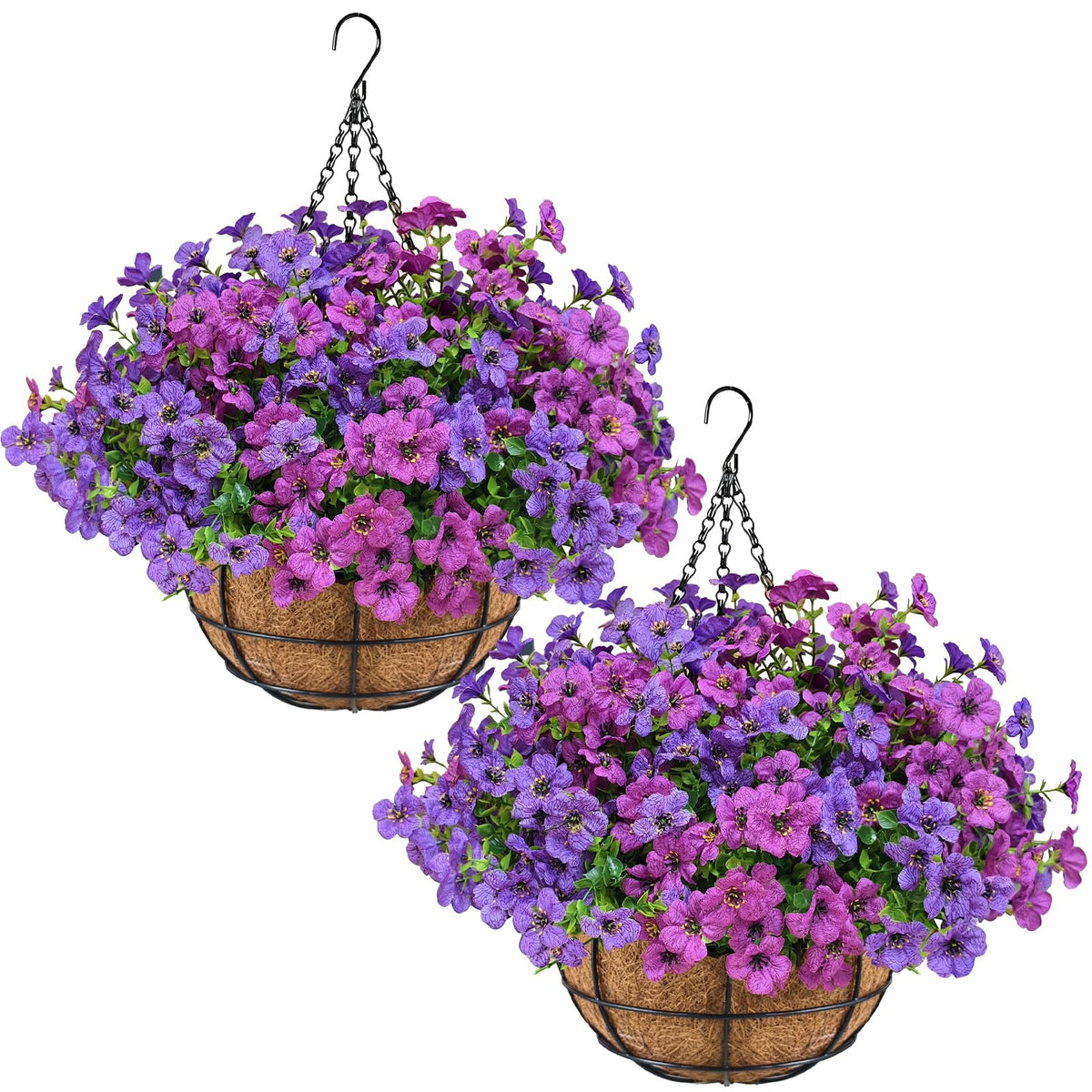 2 Set Artificial Hanging Flower Baskets with Coco Liners, Orange Fall