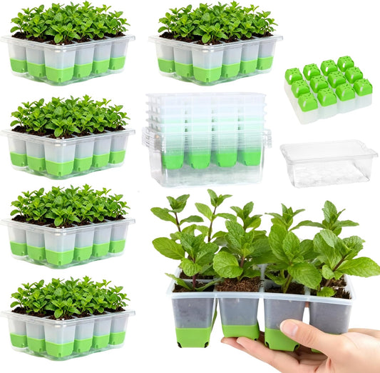 5 Pack 60-Cell Flexible Silicone Seed Starter Trays for Easy Transplant
