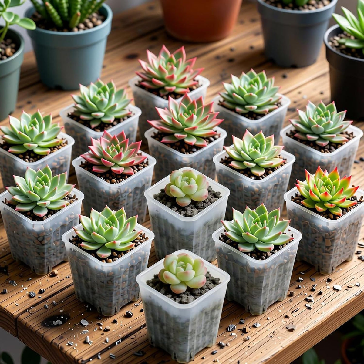 50 Pack 1.6'' Square Clear Nursery Pots, Mini Transparent Planter