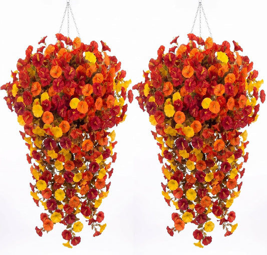 Pinkunn 2 Pack Artificial Fall Hanging Flower Basket for Outdoor Fall Decor