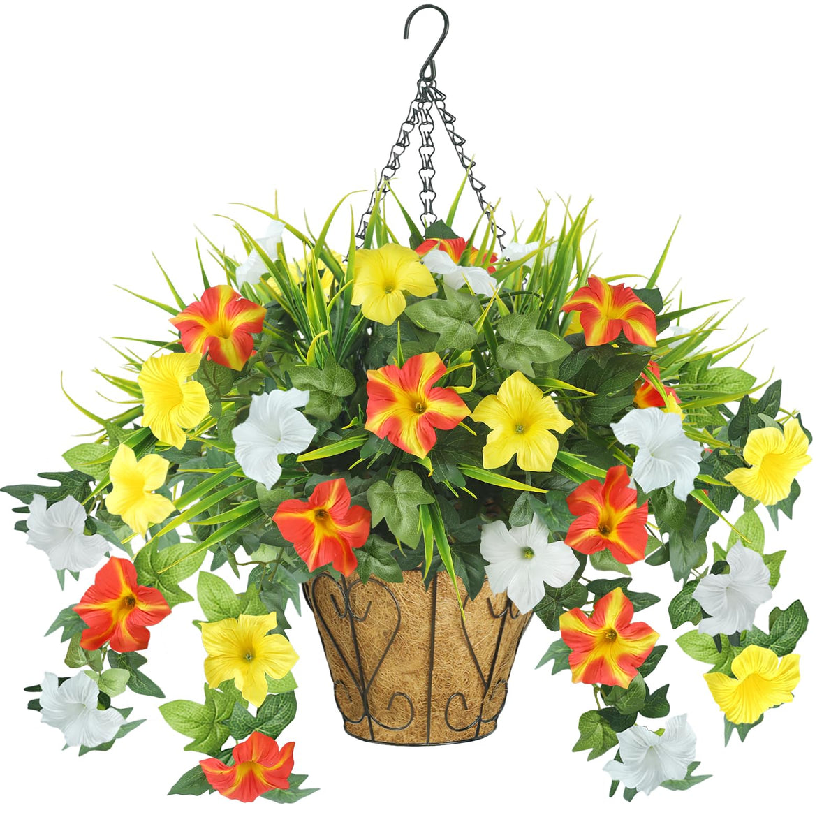 1 Set Fall Hanging Baskets Outdoor,Artificial Petunias Flowers
