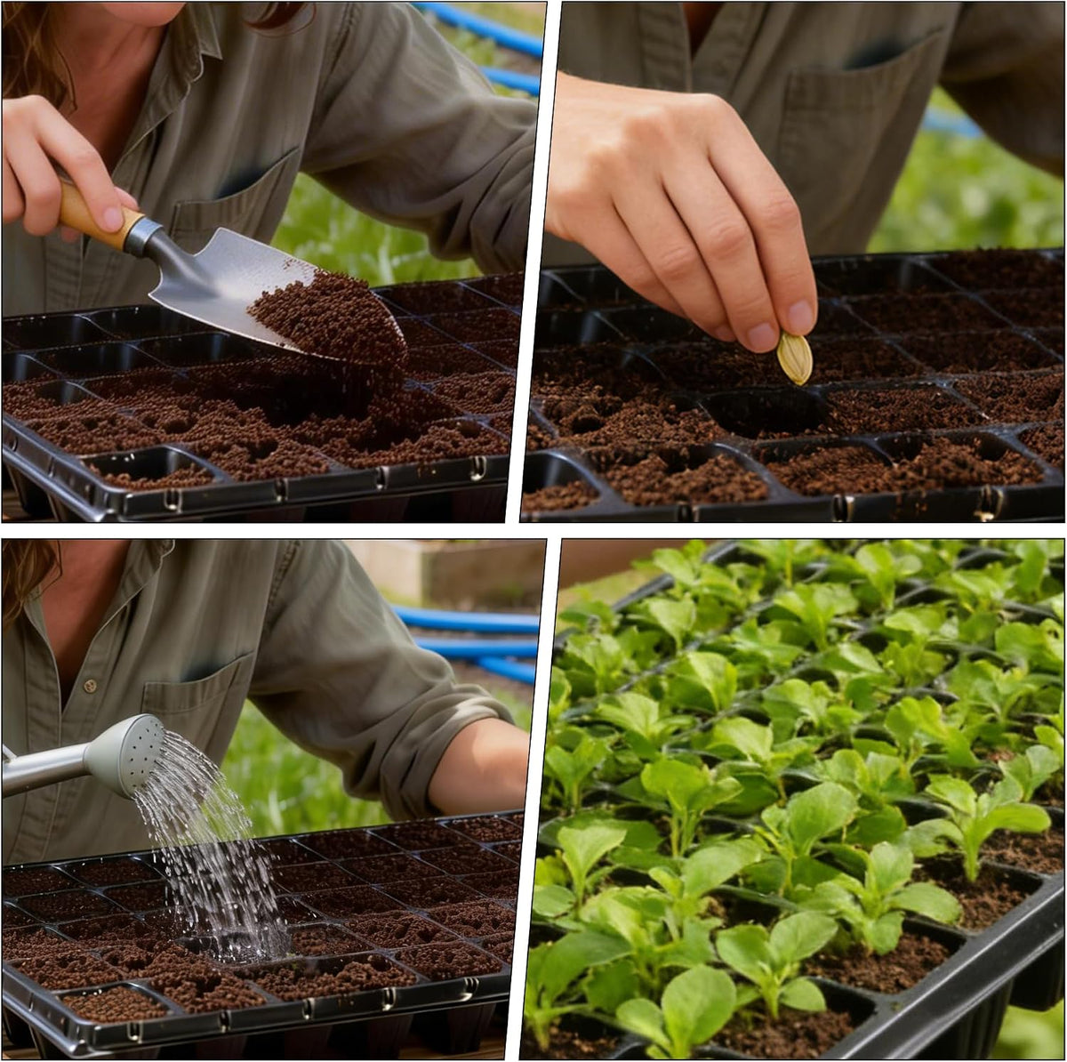 bvya 10 Pack Deep 50 Cell Seedling Trays, Thick Durable 50 Cell Plug Tray Big Cell Seed Trays for for Seedling Germination