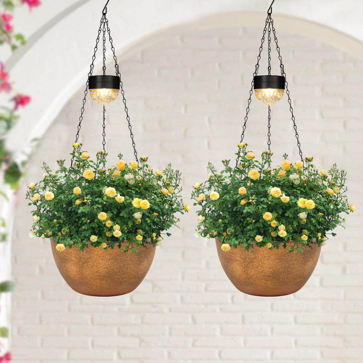 SUNNYPARK 2 Pack Solar Hanging Planters for Plants Outdoor