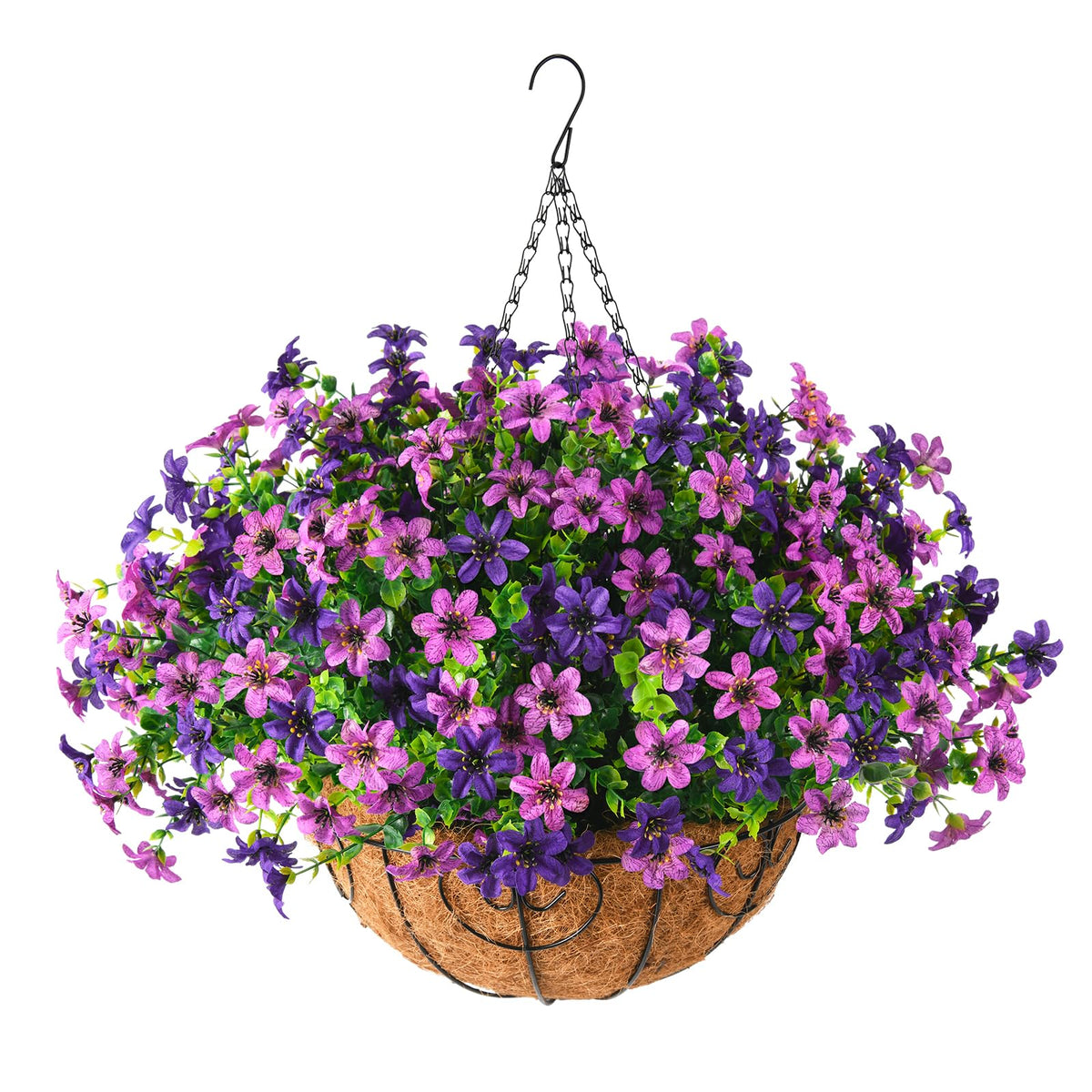 INQCMY Fake Hanging Flowers with Basket Artificial Violet for Outdoor