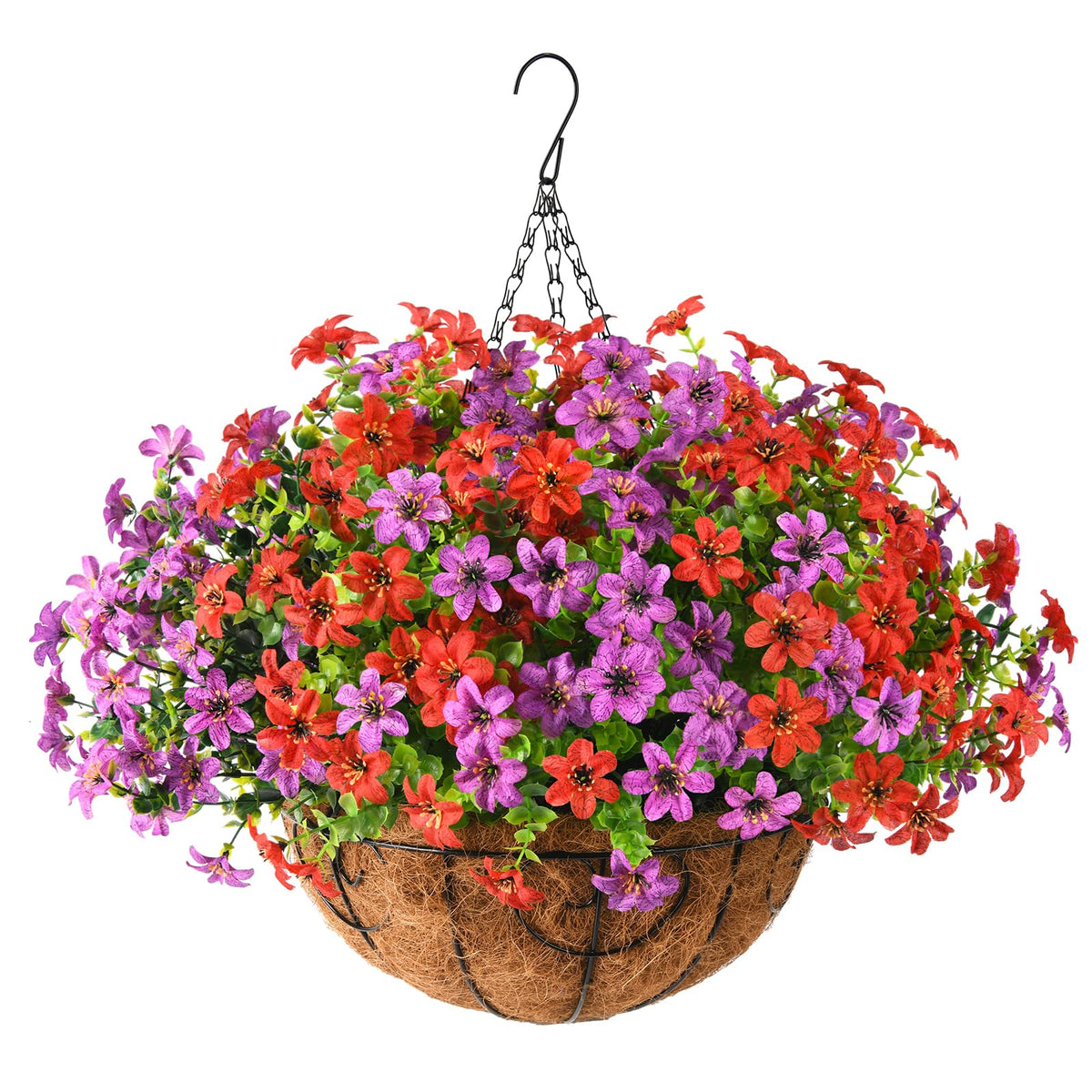 INQCMY Fake Hanging Flowers with Basket Artificial Violet for Outdoor