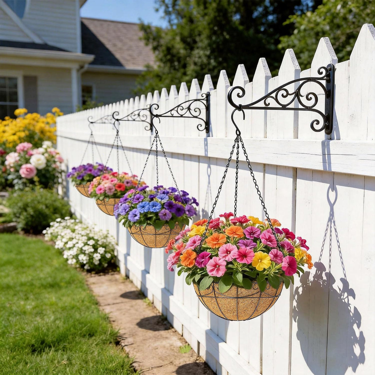 3 Pack 12 Inch Hanging Baskets for Plants Outdoor - Metal Hanging Planters for Outdoor Plants with Coco Liners - Heavy Duty Empty Hanging Flower Pots for Porch Patio Garden