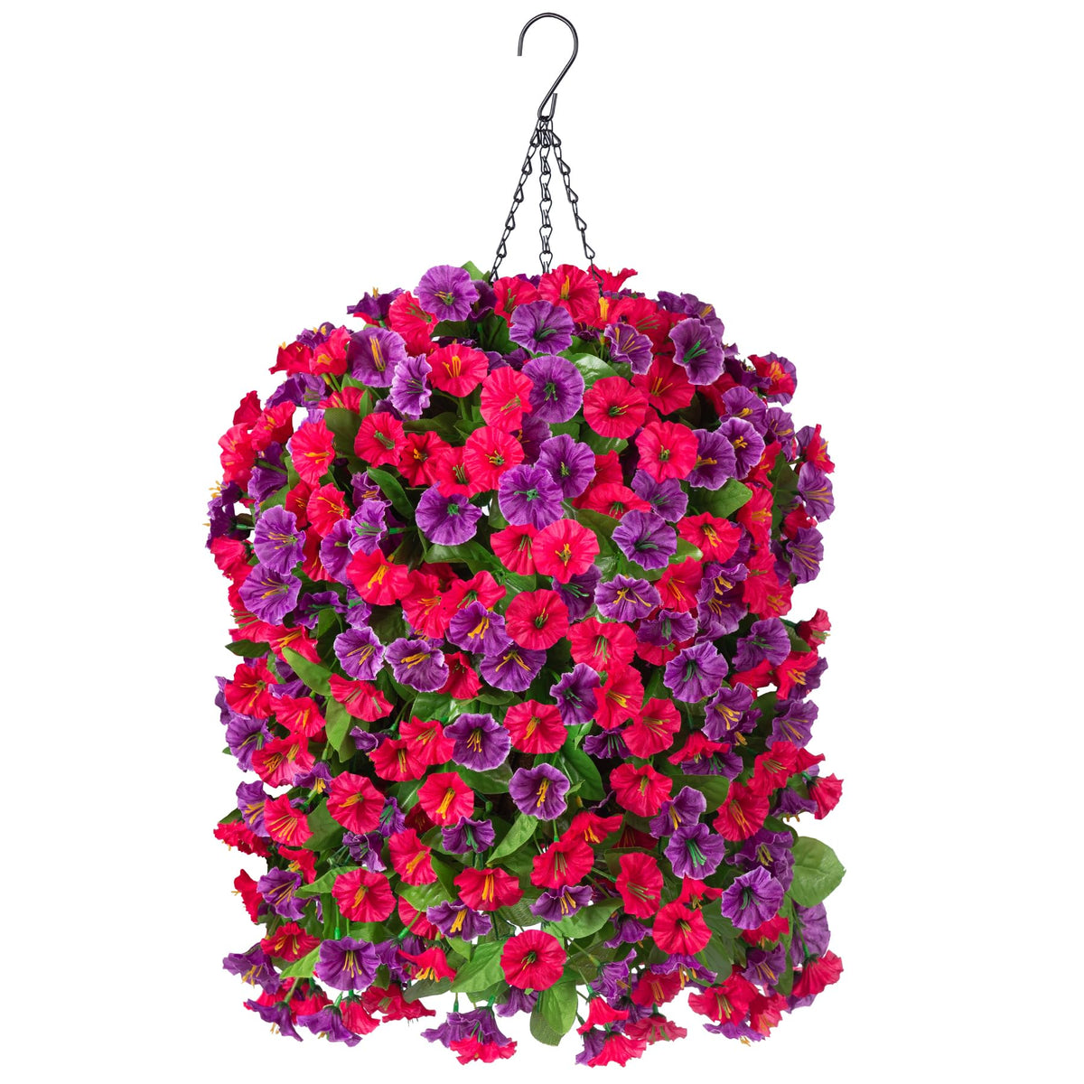 Artificial Flowers with Hanging Basket, Outdoor Faux Plants UV Resistant